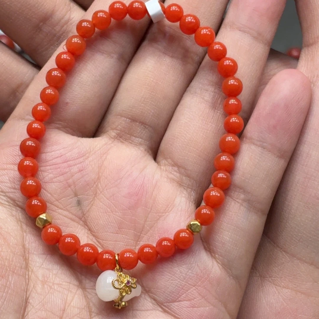 未镶嵌手串南红玛瑙原矿南红中洞子柿子红卡4➕手串