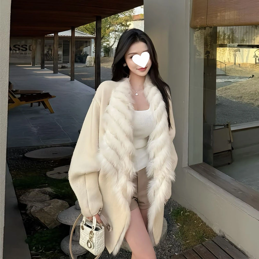 人造皮草 时尚气质贵气千金风针织皮草外套2025新款宽松百搭外套
