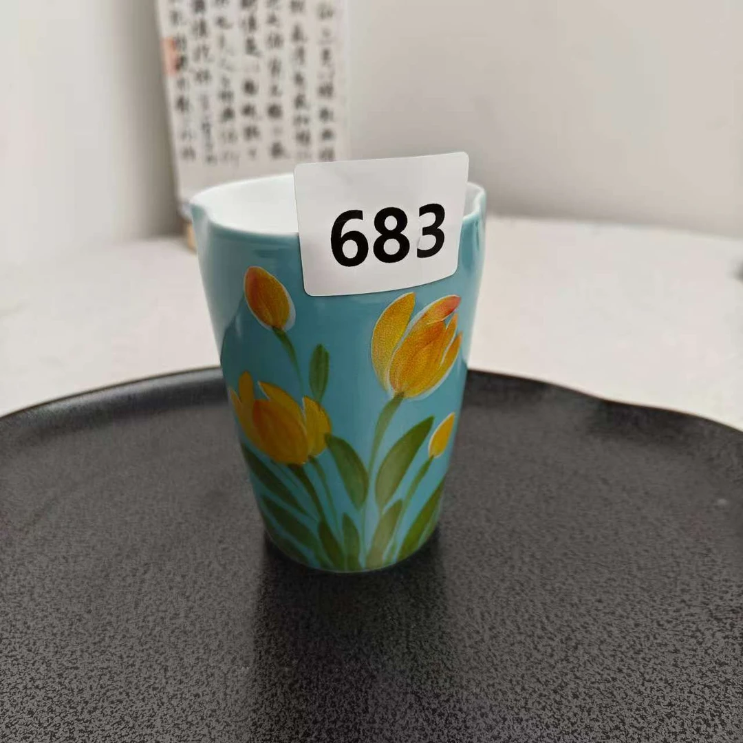 景德镇手绘釉中彩（食品级）颜色釉花口杯683水杯陶瓷杯咖啡杯茶杯
