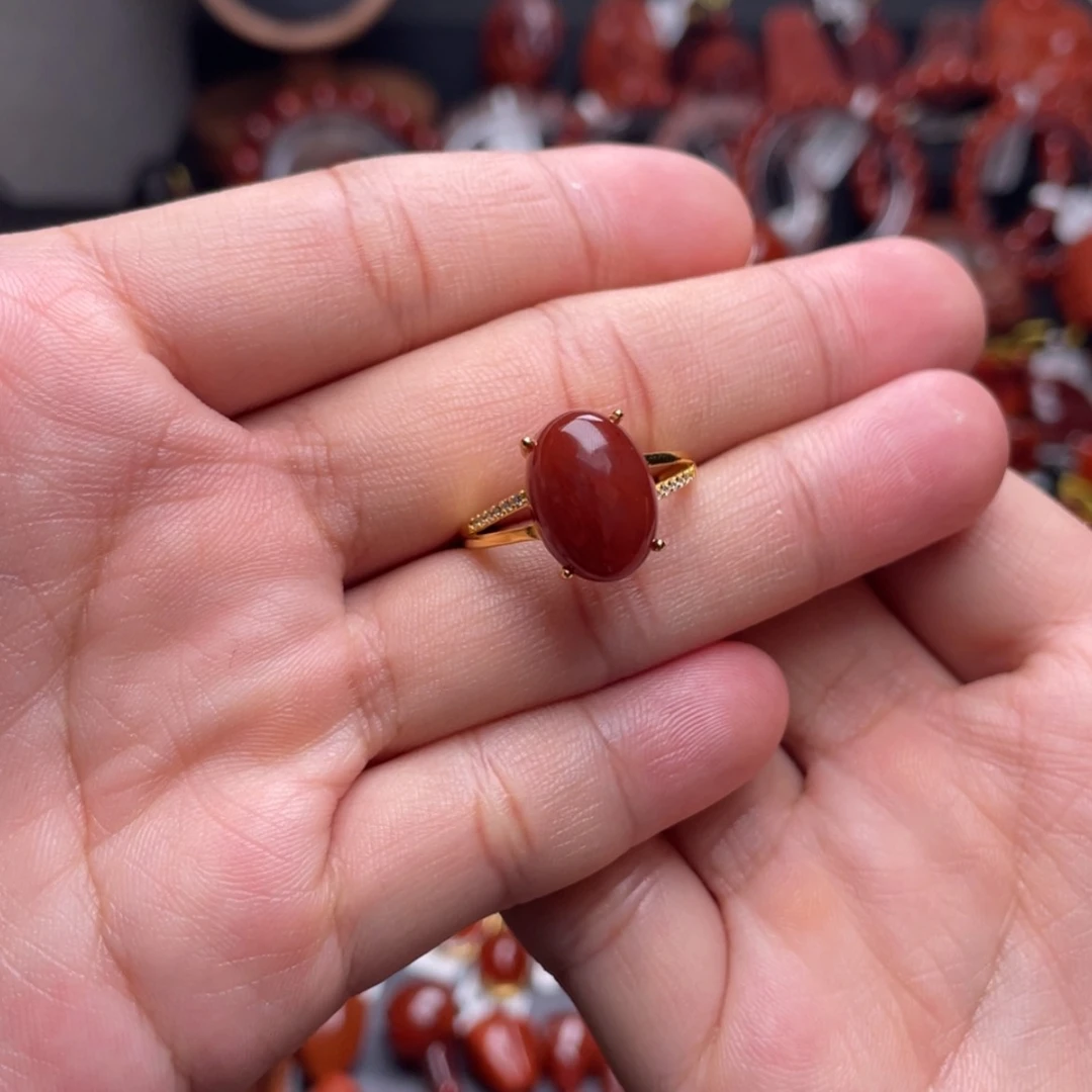 【闪购商品】银S925镶嵌蛋面戒指南红玛瑙