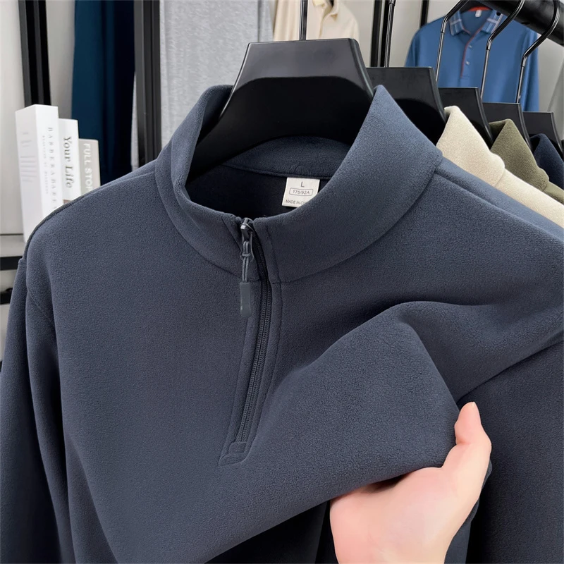 立领秋冬半拉链复古奥粒绒保暖男士卫衣含羊毛冬季加绒加厚