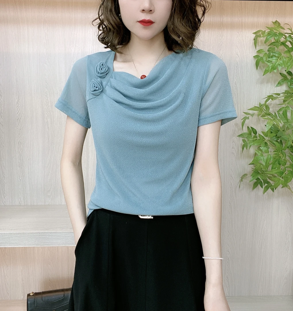 2025春款新品纯色百搭减龄洋气短袖小衫女
