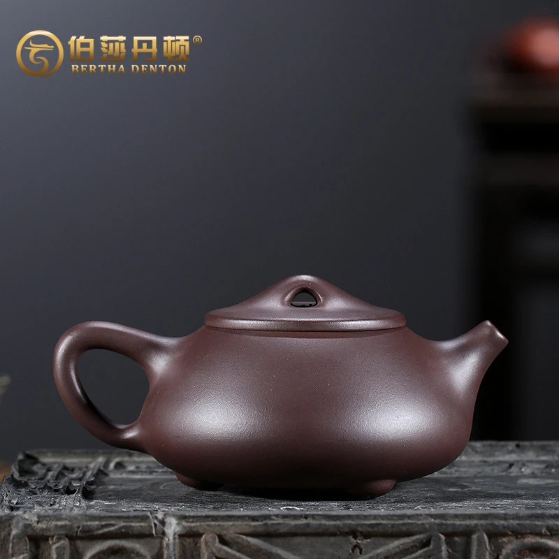 BERTHA DENTON宜兴原矿老紫泥紫砂壶手工制作景舟石瓢茶壶球孔出