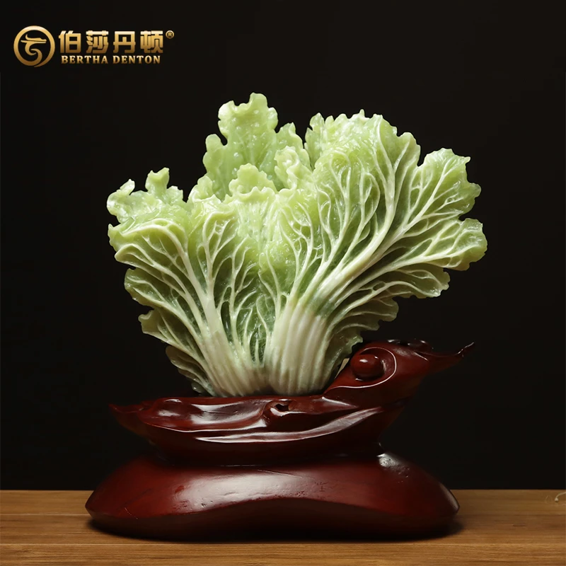 伯莎丹顿天然玉石玄关大摆件原色仿真创意白菜新房客厅装饰品礼品