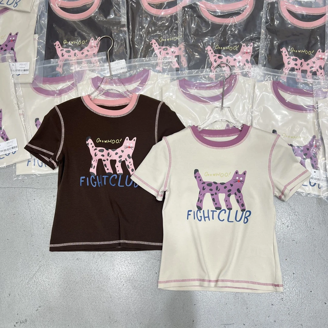 【N+定制】  3258粉豹纹猫T  夏季时尚百搭T恤短袖