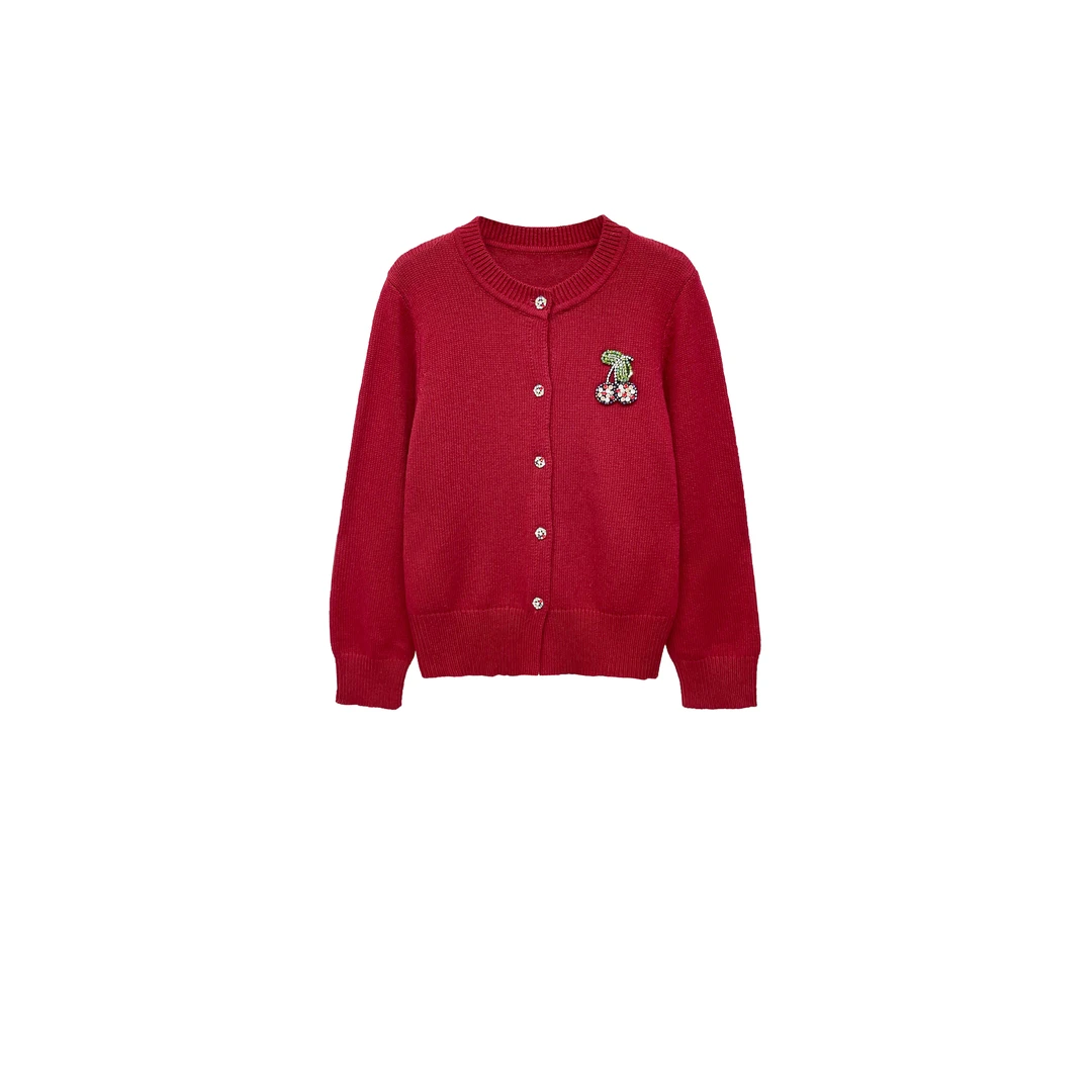 【亚楠本楠】樱桃衫◆钉珠镶钻樱桃圆领螺纹羊毛针织长袖8857