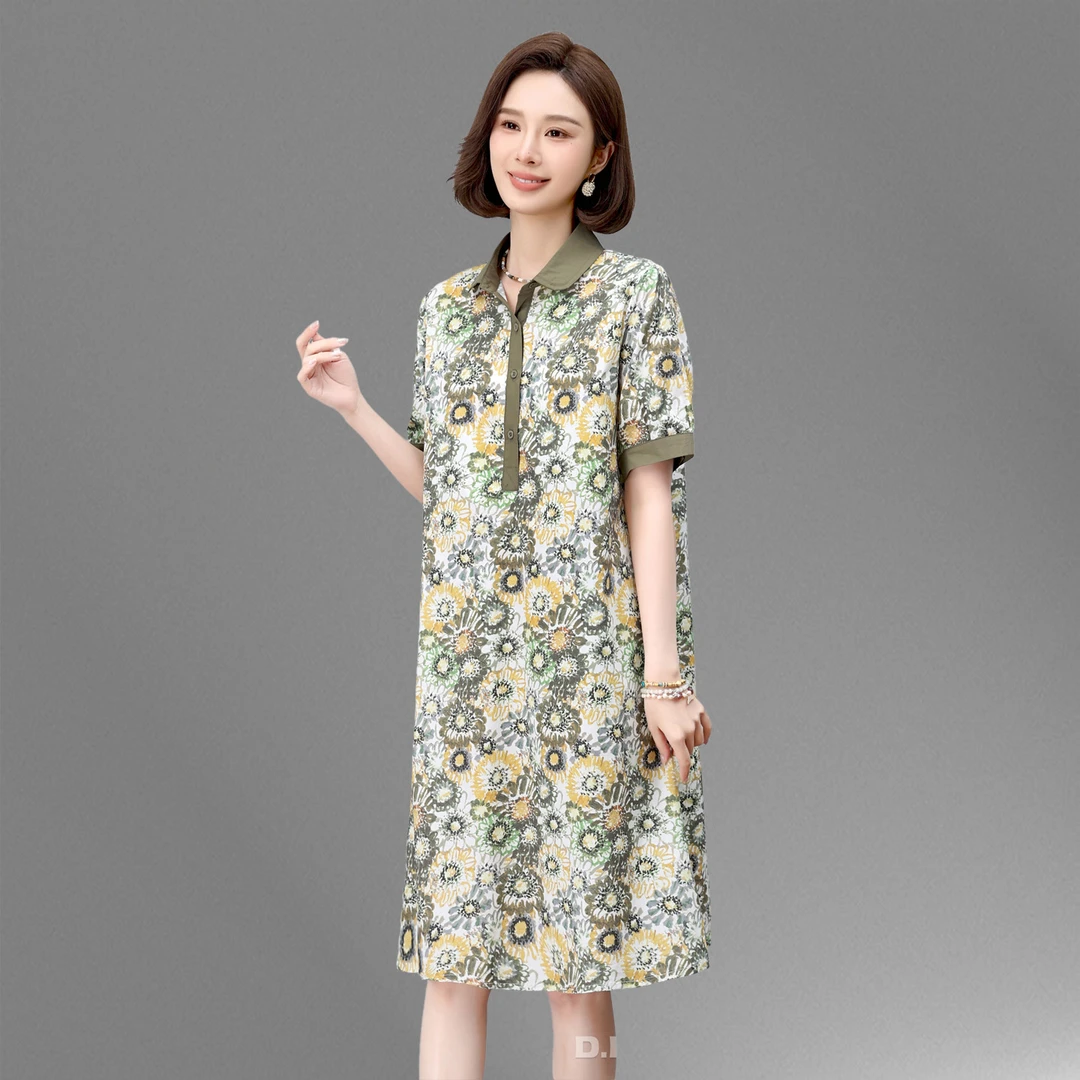 夏季薄款纯棉衬衫连衣裙女2025新款高端气质妈妈遮肚显瘦大码裙子