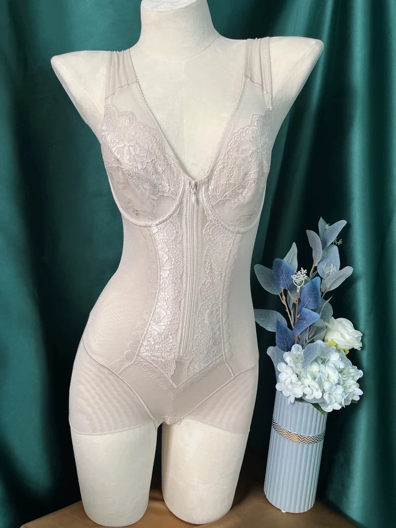 外贸前拉链连体衣有钢圈收腹提臀聚拢托胸美体衣薄款舒适性感束身