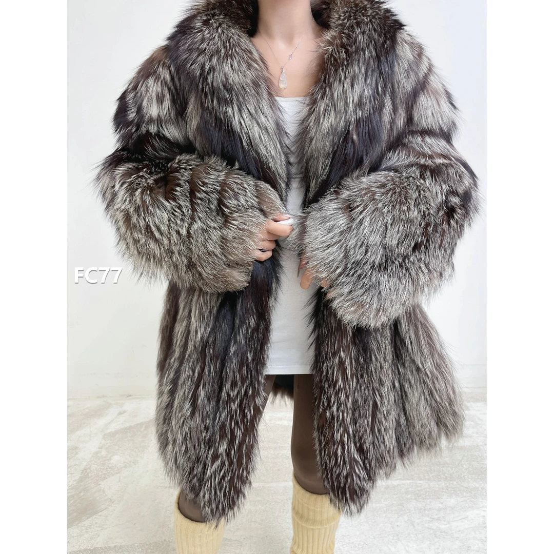 XXXX【FC77】3XL码 银狐中长款竖纹貂皮大衣（肩45胸126衣86袖63）