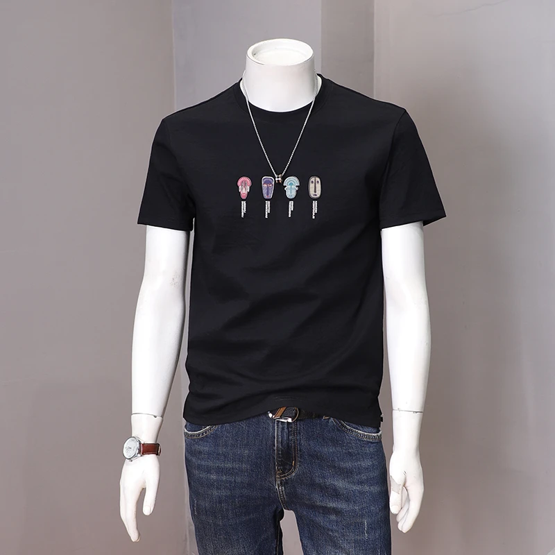 DeweLvum潮流百搭修身显瘦薄款圆领短袖T恤男时尚印花休闲体恤