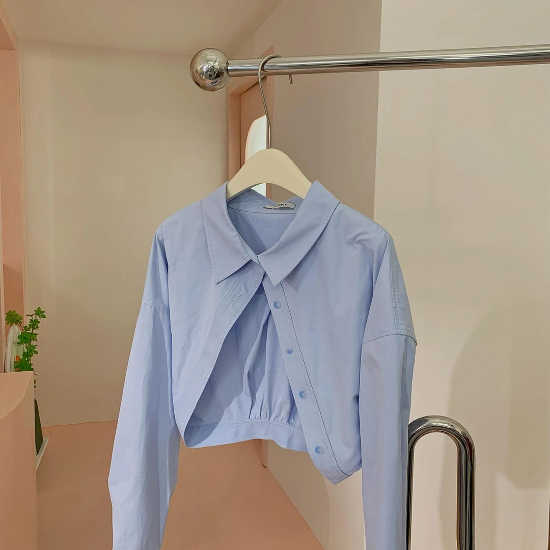 【塔鹿蕾】设计感满满小众百搭显瘦短款长袖衬衫A20