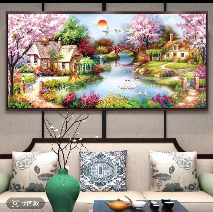 1.8大格花园小屋梦幻家园0027/617 纯手工绣好的十字绣成品