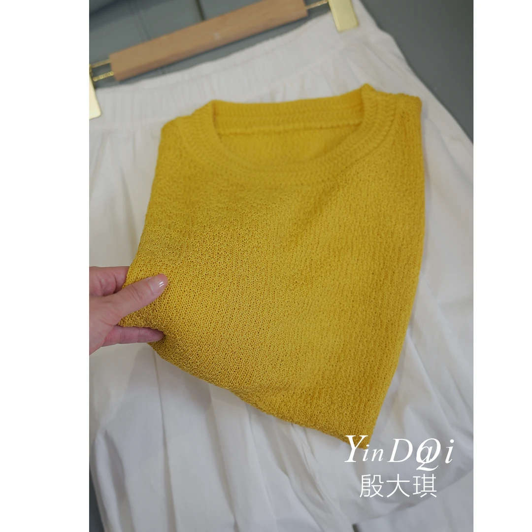 FL冰爽透气 简约百搭薄款圆领短袖针织衫T恤宽松微透上衣女