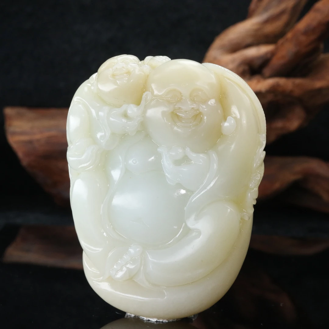 9和田玉羊脂白弥勒佛手把件/200204上海嘉禾拍卖