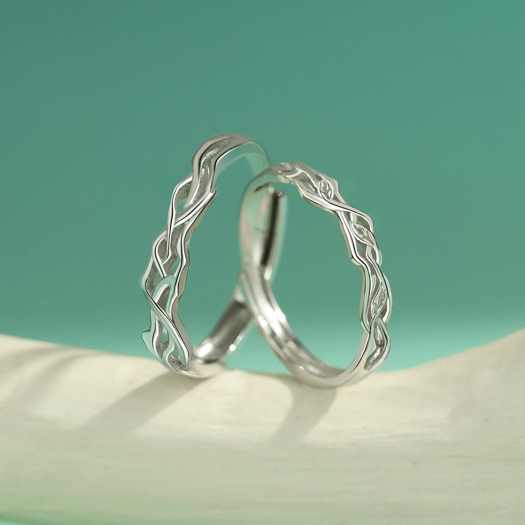 925银戒指  《连理枝》S925银情侣对戒一对刻字纪念礼物FJ300712惠