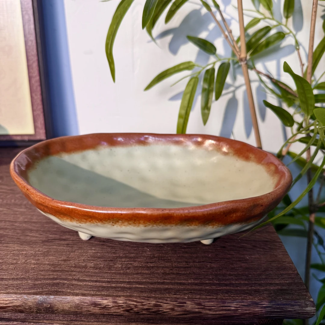 泥古烧高颜值粗陶浴缸盘