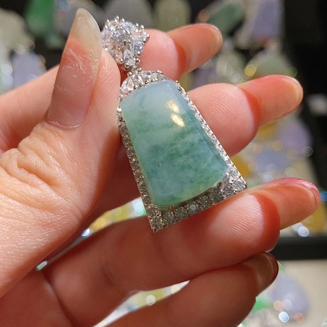 翡翠银S925镶嵌颈饰喜*天然翡翠