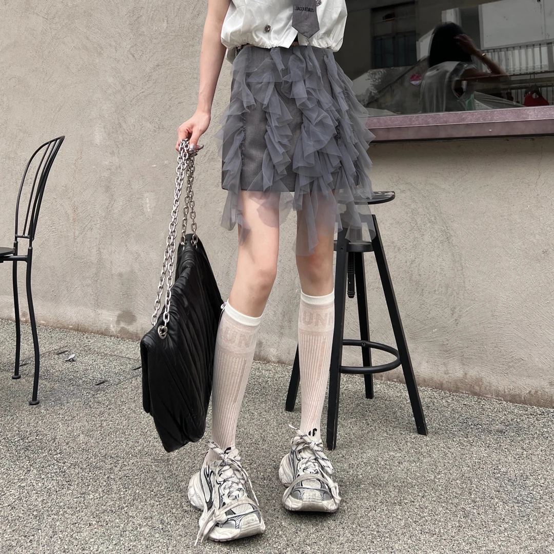 CZ【心动轨迹】夏季不规则层层网纱蓬蓬蛋糕裙女半身裙