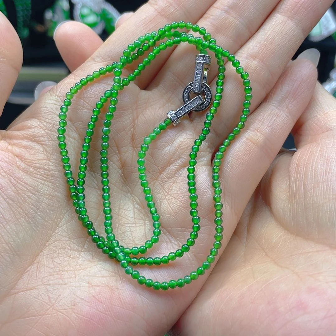 翡翠颈饰未镶嵌天然A货翡翠2.5辣绿