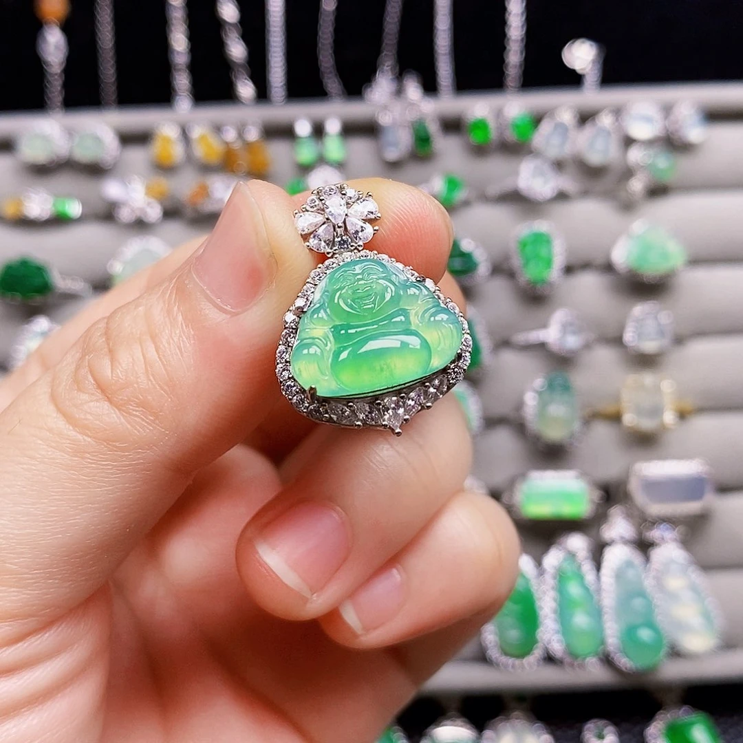 翡翠银S925镶嵌颈饰佛公