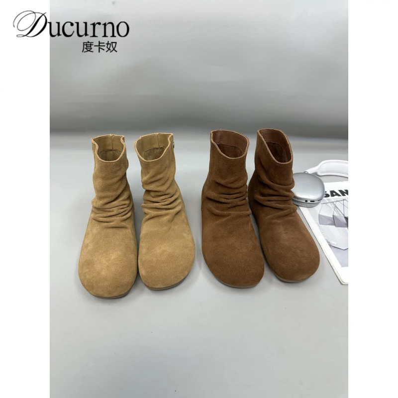 时尚厚底堆堆女靴2025秋季新款休闲圆头韩版一脚蹬短靴复古马丁靴