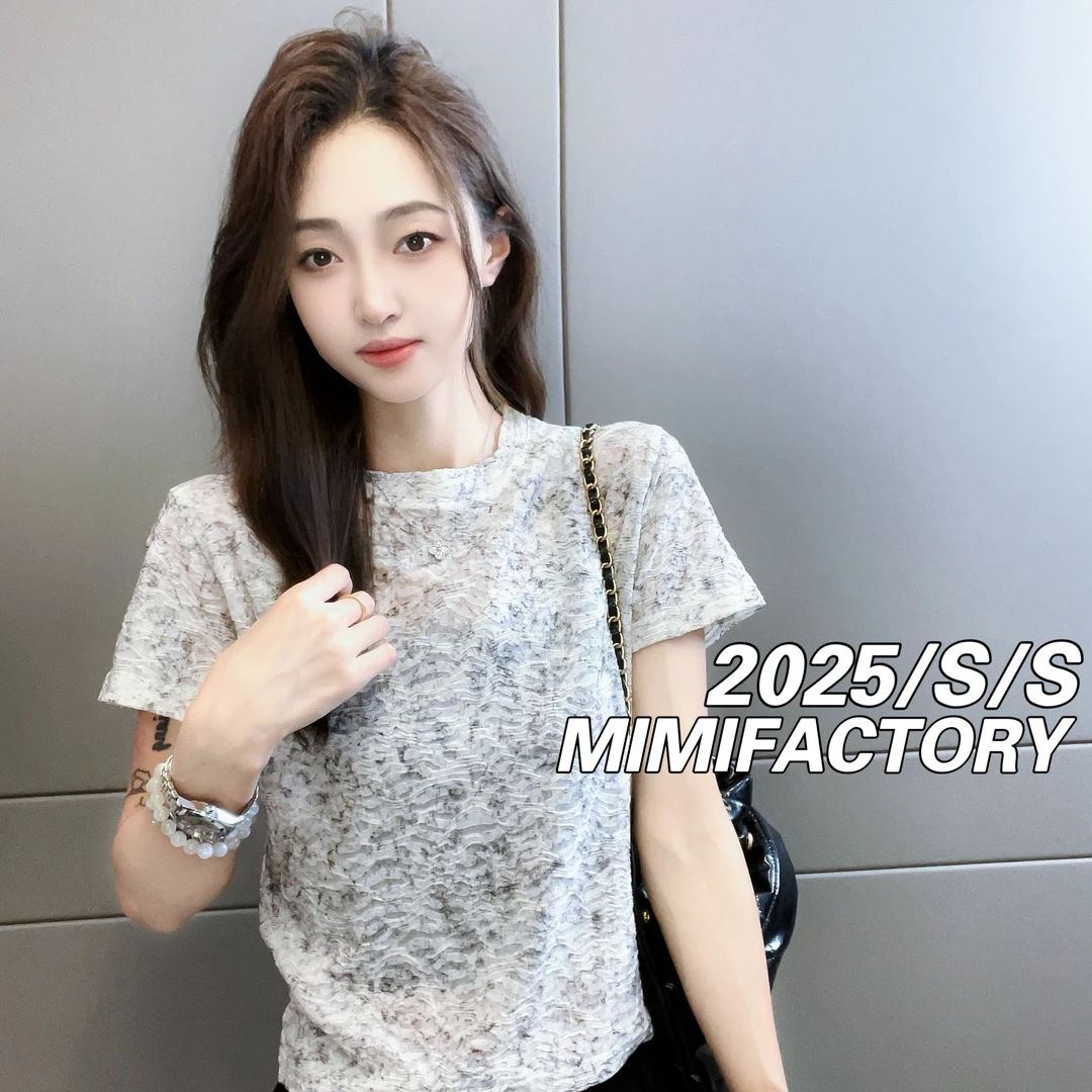 2025夏季新款 冰凉透气晕染短袖T恤女显瘦时尚休闲百搭099#