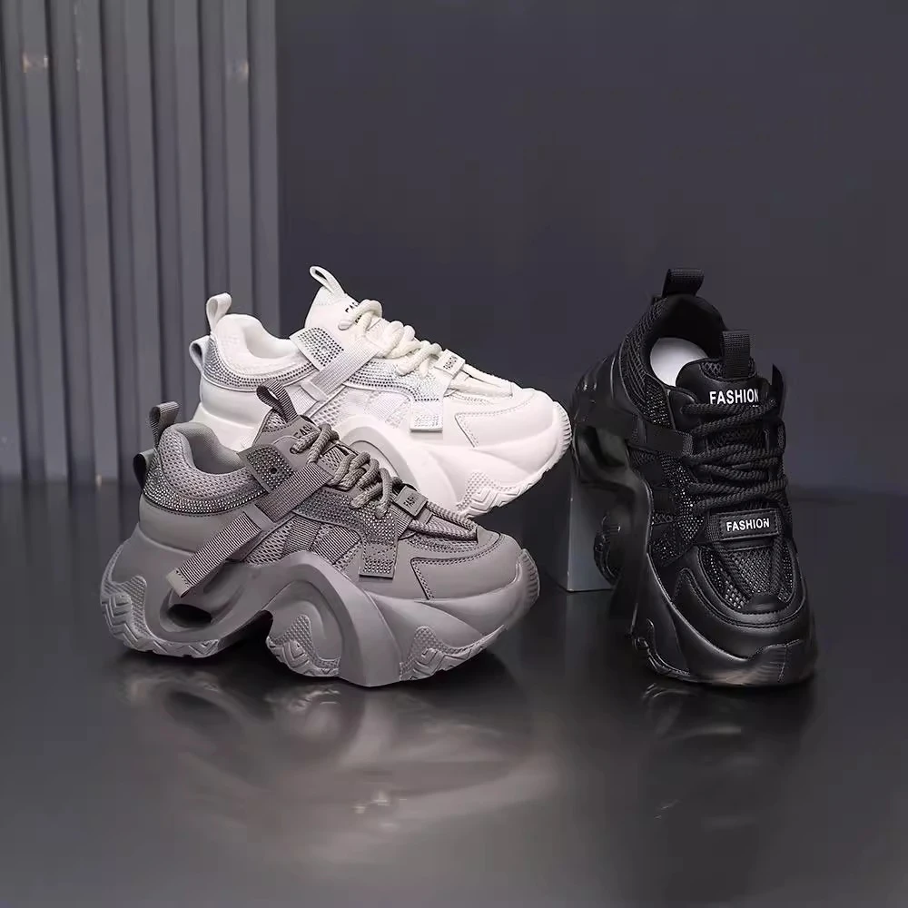 2025春夏款松糕底厚底女鞋新款百搭运动鞋休闲鞋透气网面老爹鞋子