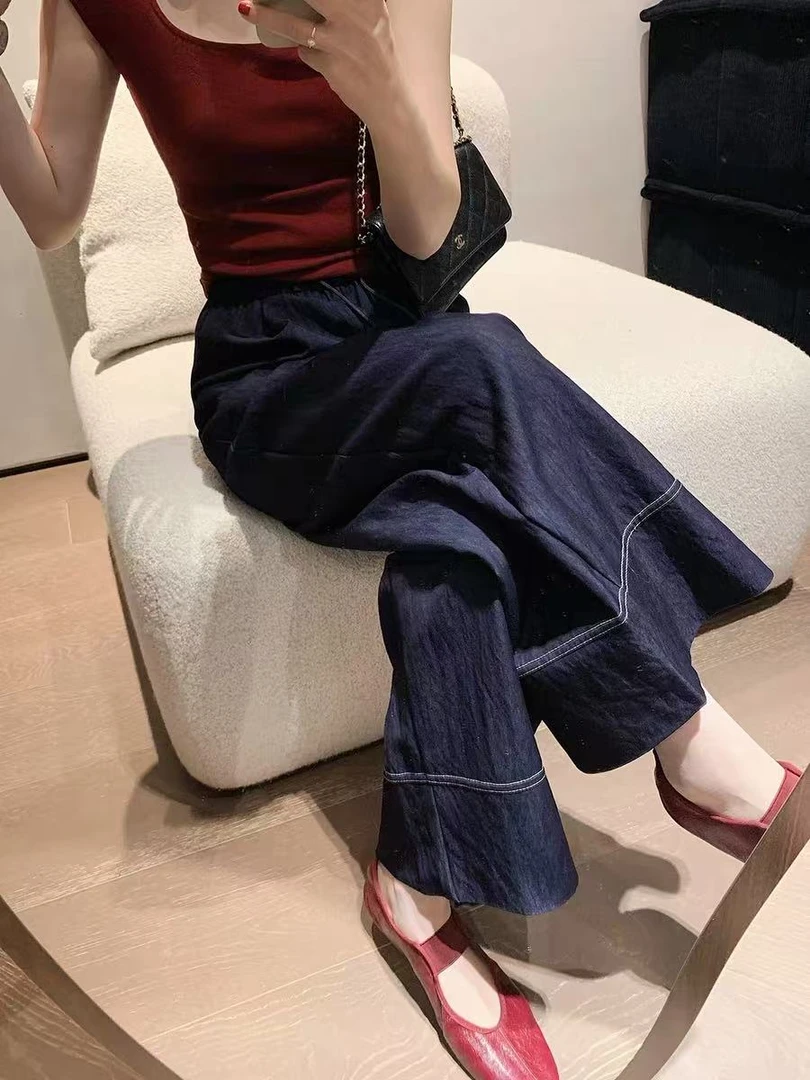 6622 女士早秋新款明线高腰休闲阔腿裤 F80