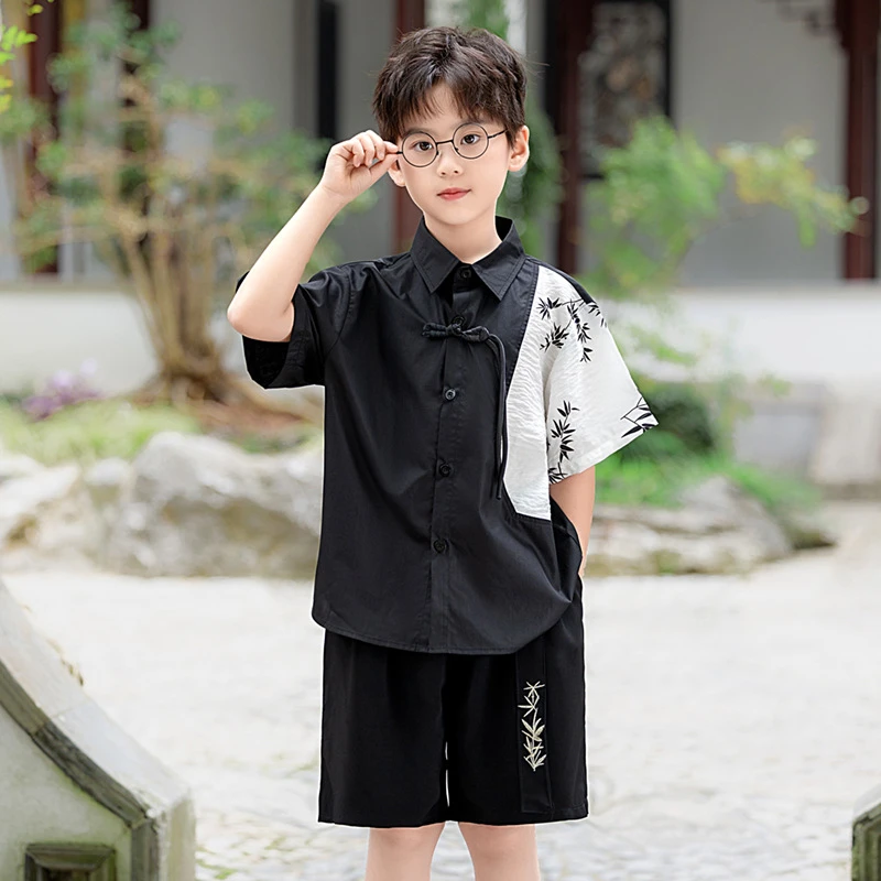 儿童六一演出服套装中国风复古唐装幼儿园园服新中式男童古装汉服