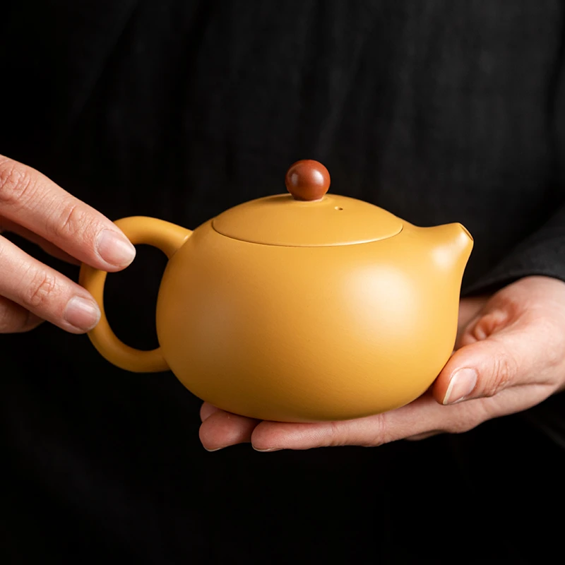 鸿运当头手工黄段拼大红袍紫砂西施壶 3586