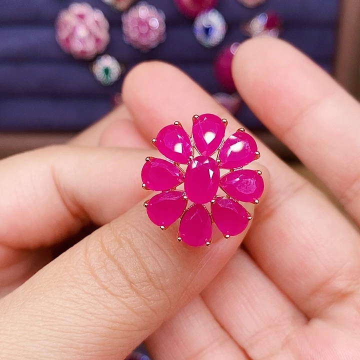 戒指银S925镶嵌红宝石