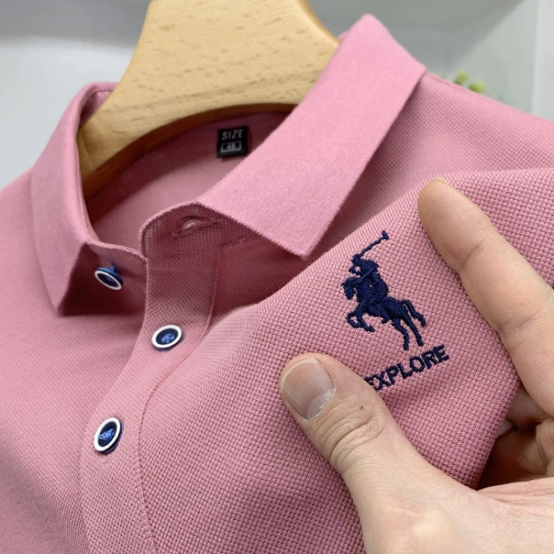 CATIA SELI夏季短袖t恤男士翻领纯色POLO衫丝光棉刺绣半袖上衣