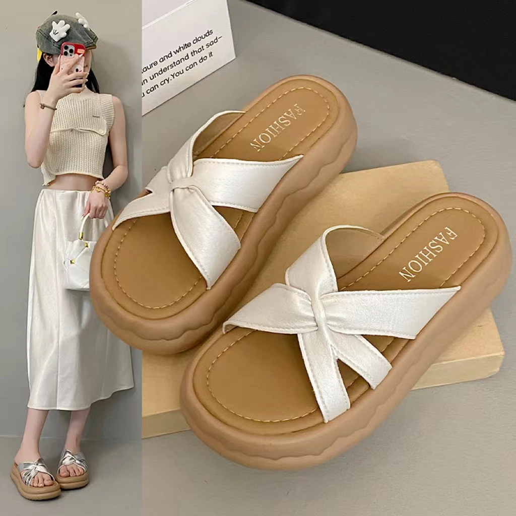 软厚底沙滩拖鞋女鞋新款夏季外穿高级感凉拖鞋配裙子一字拖L