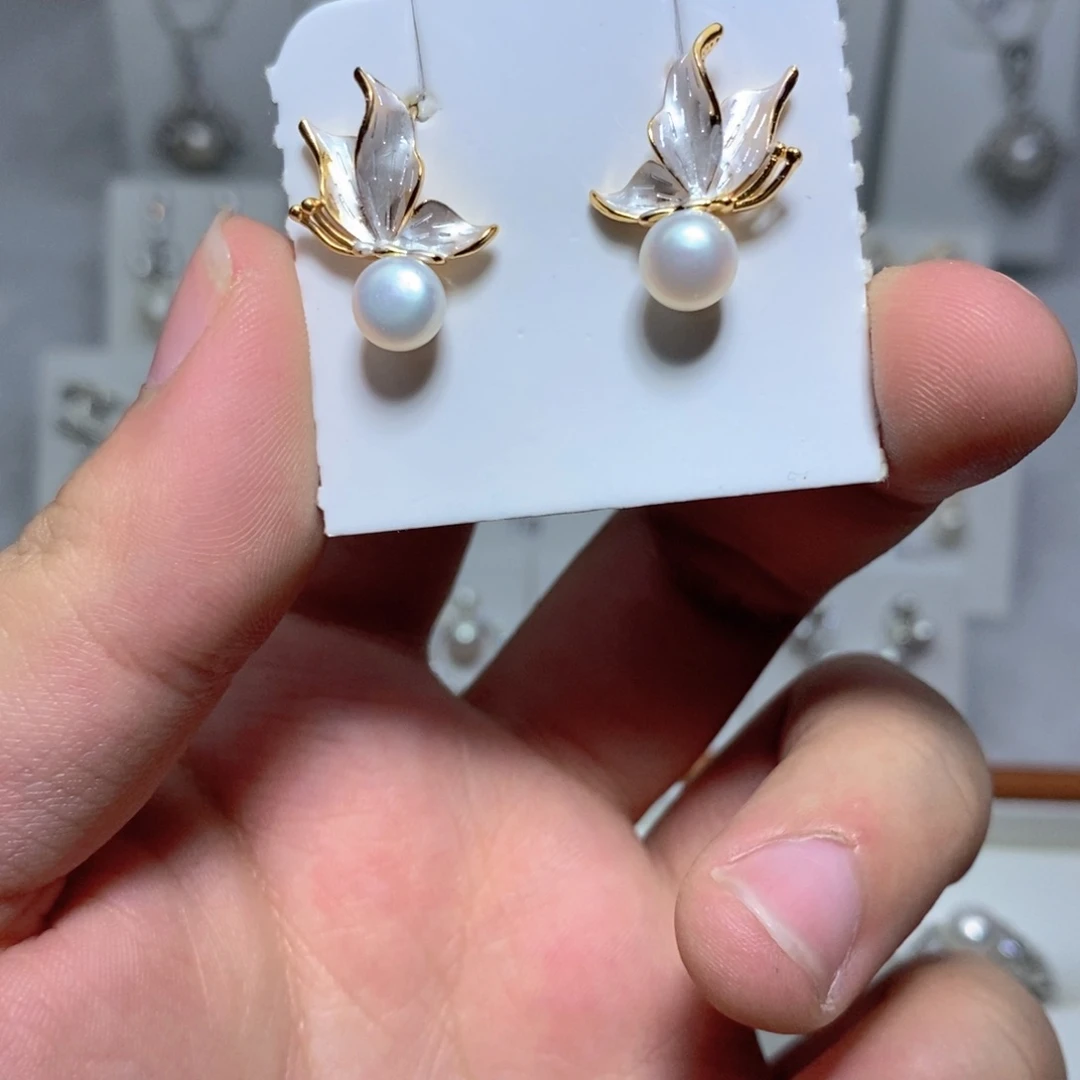 银S925镶嵌淡水珍珠耳饰