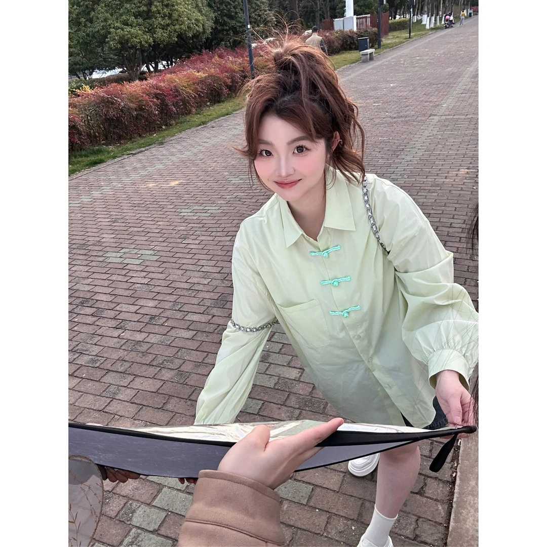 晶咕【清风叹】新国风盘扣简约复古衬衫气质衬衣时尚长袖小众