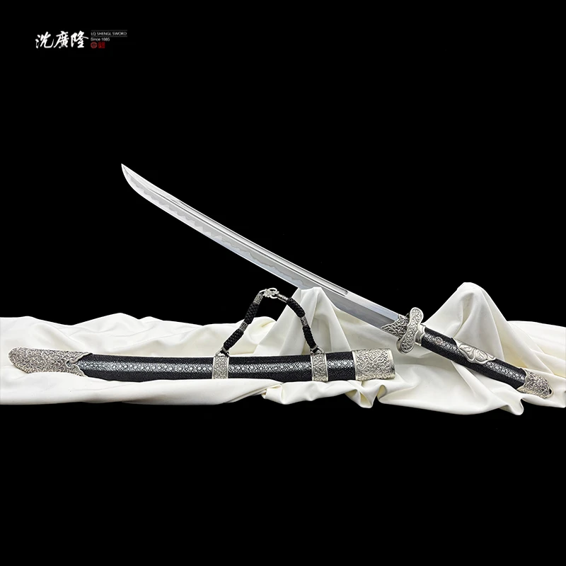 龙泉沈广隆-黑缨战刀 七枚合 白铜 鱼皮 宝剑 手工 工艺 未开刃