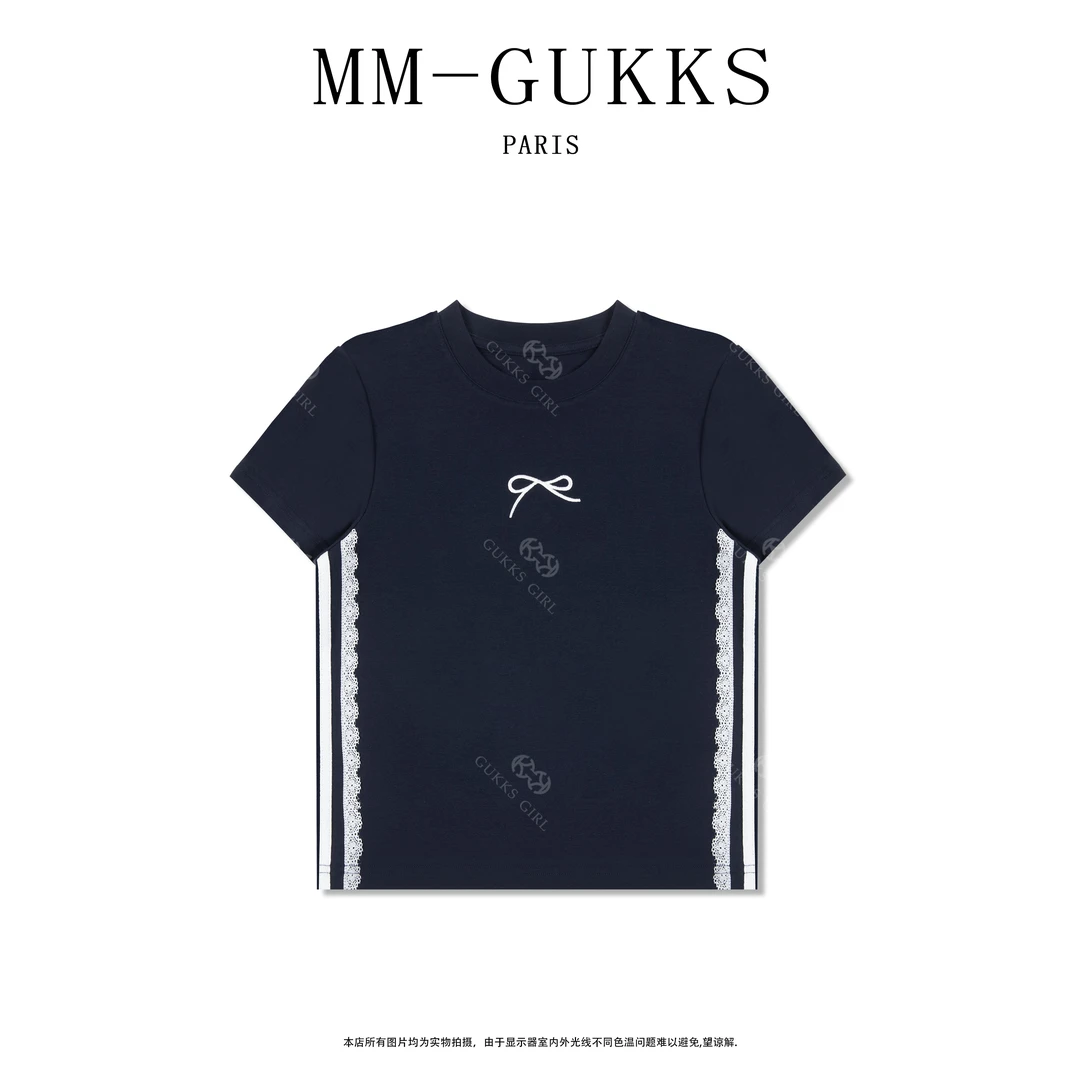 明明GUKKS『小花蕾蕾』早春新款撞色花纹圆领短袖T恤上衣