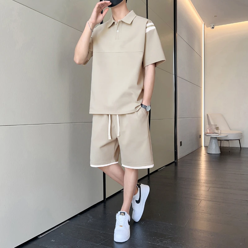 休闲运动五分短裤套装男夏季潮流短袖POLO衫2025新款夏季男装一套