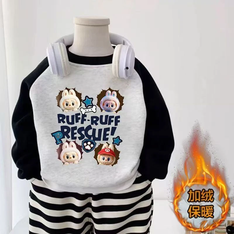 新款秋冬男童女童洋气卡通拉布布儿童宝宝加厚加绒上衣一体绒卫衣