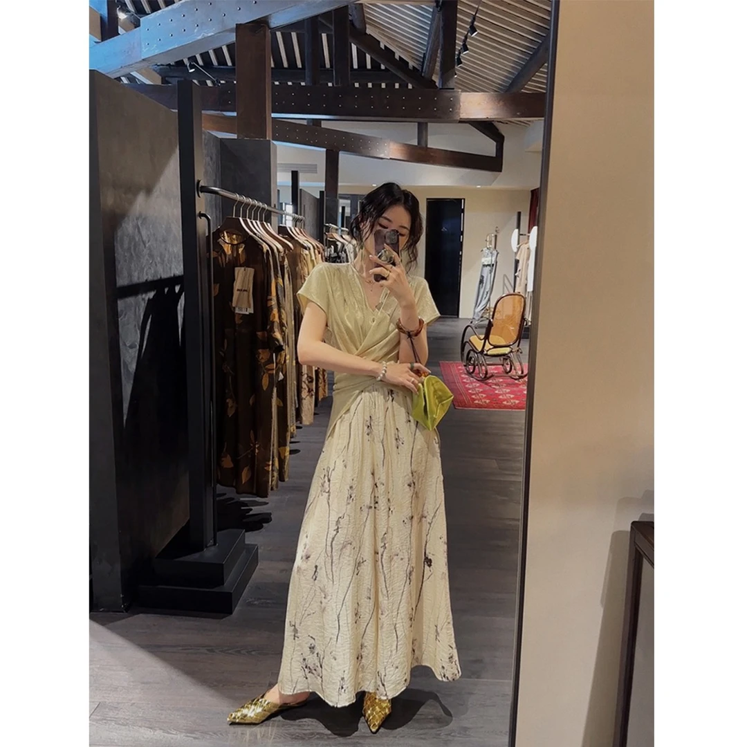 【云C专属】三吉黑花【花眠】国风新中式阔腿裤子女2024新款夏季薄款