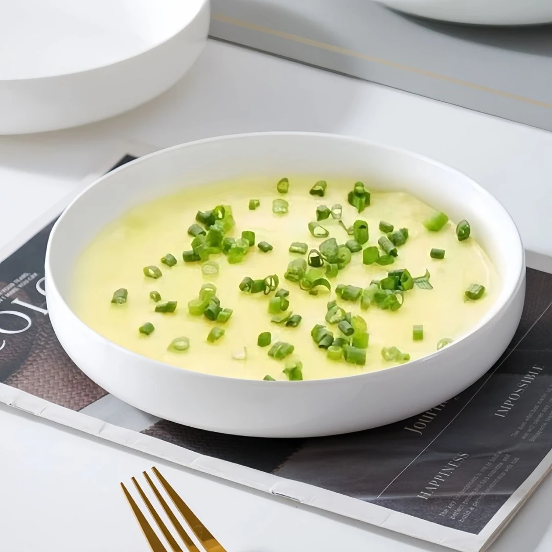 4个8.25英寸窝盘深汤盘菜盘子可微波陶瓷蒸蛋盘深口餐盘网红碟子