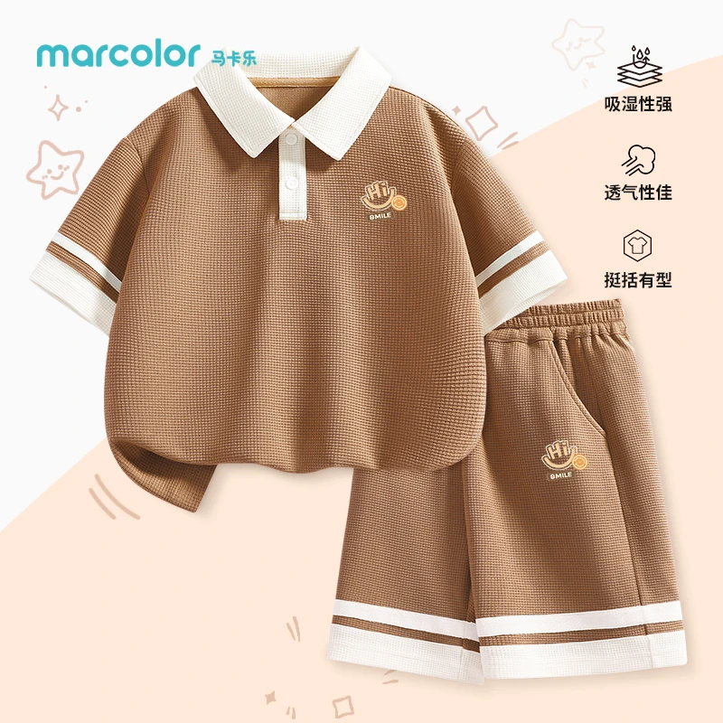 马卡乐儿童POLO衫套装男童夏季衣服2025新款中大童男孩运动裤子