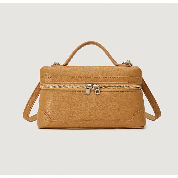 2025新款小众设计软皮荔枝纹手提饭盒包简约百搭斜挎包