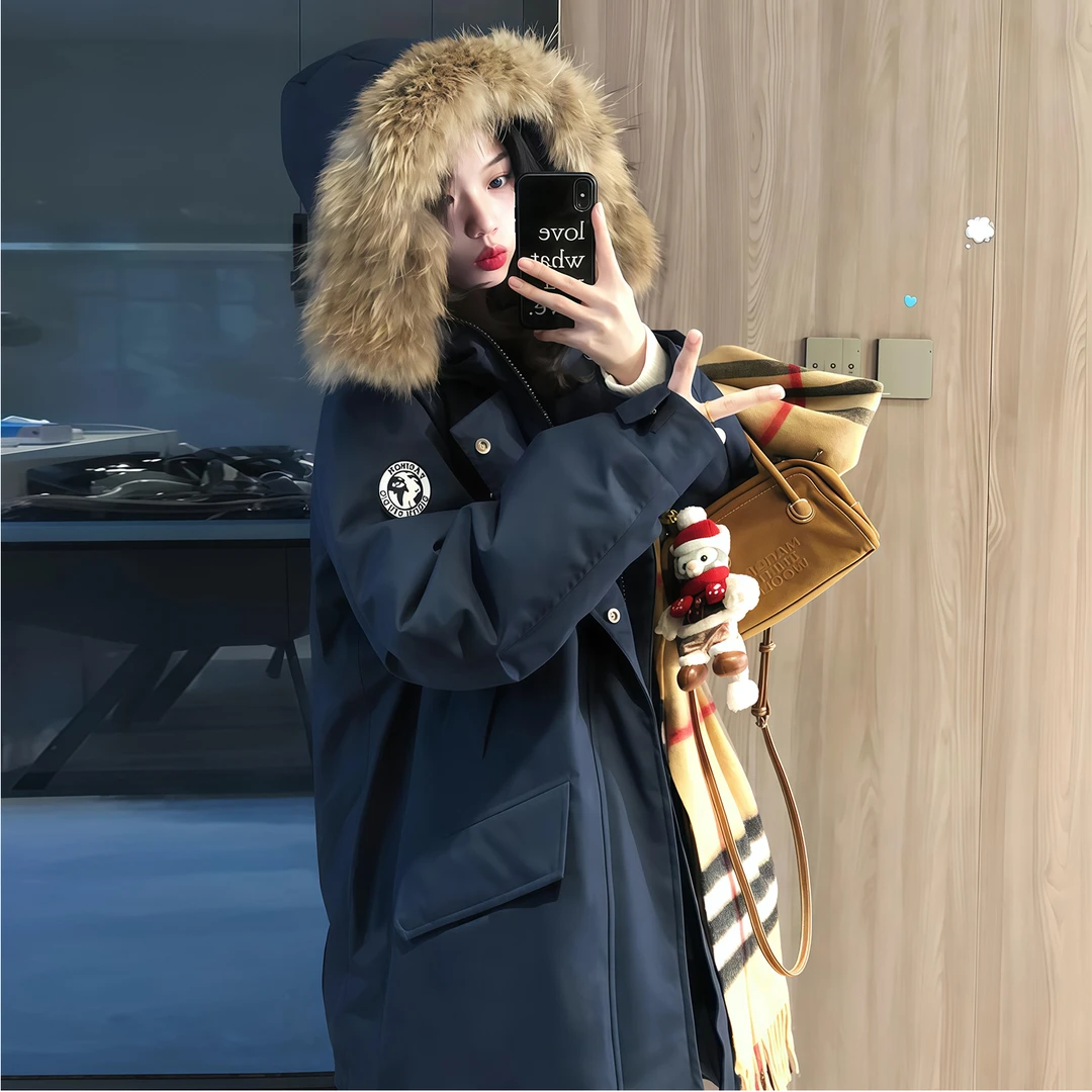 毛领工装棉服外套韩版中长款过膝女冬季加厚宽松大码潮流爆款棉衣