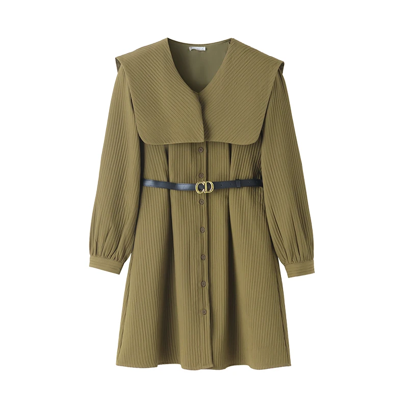 琪琪微胖定制~【小蛮腰2】时尚显瘦减龄设计感海军领连衣裙LHC1531