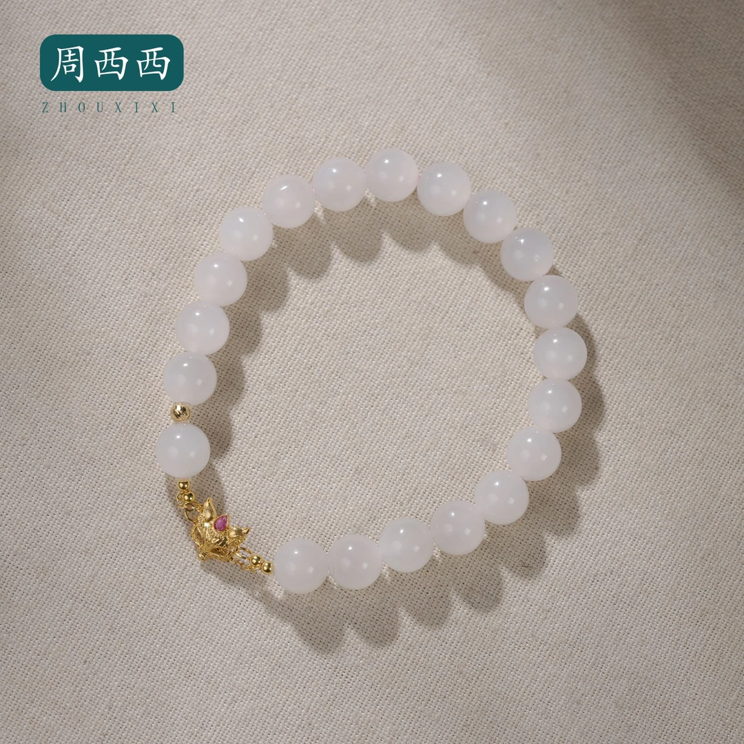 精美珠宝18K藕粉狐狸面具手串8mm气质百搭多样性发货19538