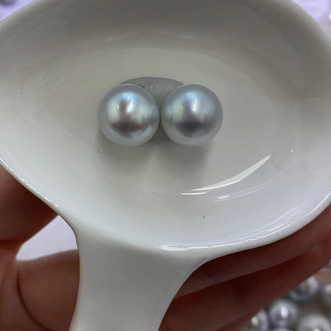 海水珍珠裸珠澳白银蓝对珠11.5～11.6