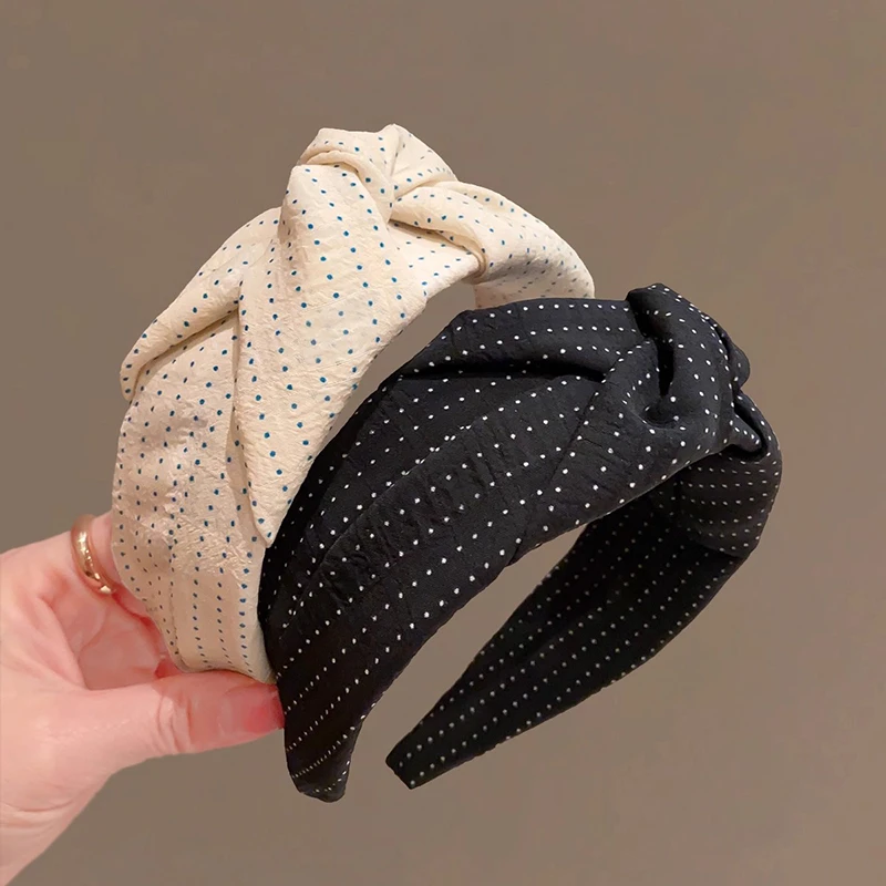 复古波点打结发箍女2025新款增高炉顶头箍气质宽边显脸小发卡头饰