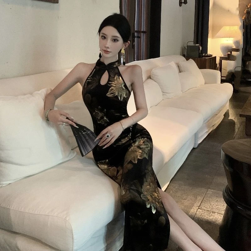 秋季新款新中式复古改良旗袍连衣裙女人味气质轻熟风包臀裙子长裙