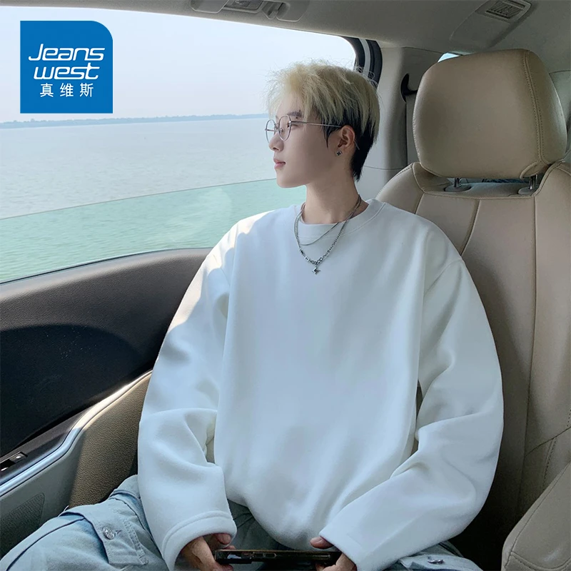 真维斯双面绒圆领打底衫男款2025秋冬季德绒加厚保暖内搭长袖T恤W